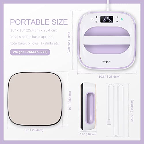 HTVRONT Heat Press Machine for T-Shirts, Portable Heat Press 10"X10", Iron Press for Sublimation and HTV Vinyl Shirt Press Machine for Hat, Bags, Heating Transfer Projects(Purple)