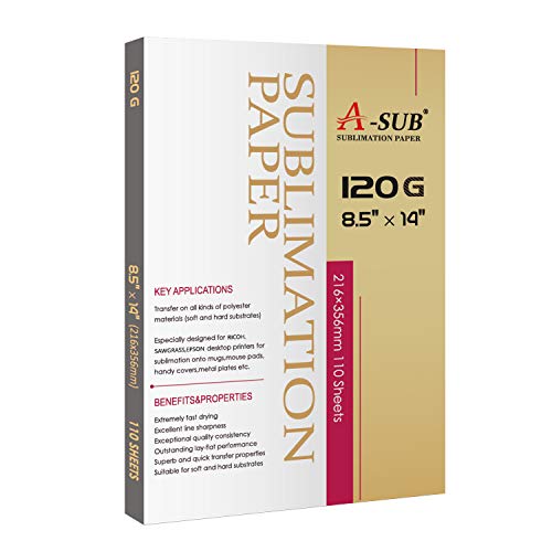 A-SUB Sublimation Paper Heat Transfer 110 Sheets 8.5 x 14 Inches Legal Size Compatible with Inkjet Printer 120gsm