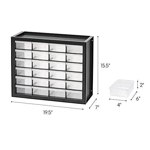IRIS USA 24 Drawer Stackable Storage Cabinet for Hardware Parts Crafts and Toys, 19.5-Inch W x 7-Inch D x 15.5-Inch H, Black - Small Brick Organizer Utility Chest, Scrapbook Hobby Multiple Compartment