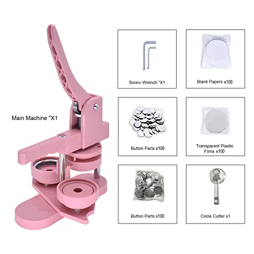 TWSOUL Installation-Free Button Badge Maker Machine, 58mm (2.25in) DIY Pin Button Maker Press Machine Badge Punch Press with Free 100pcs Metal Button Parts&Circle Cutter&Pictures&Magic Book (Pink)