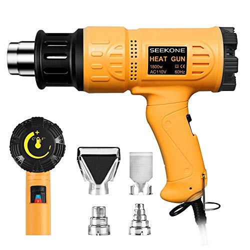 SEEKONE Heat Gun 1800W 122℉~1202℉(50℃- 650℃) Fast Heating Heavy Duty Hot Air Gun Kit Variable Temperature Control Overload Protection with 4 Nozzles for Crafts, Shrinking PVC, Stripping Paint(5.2FT)