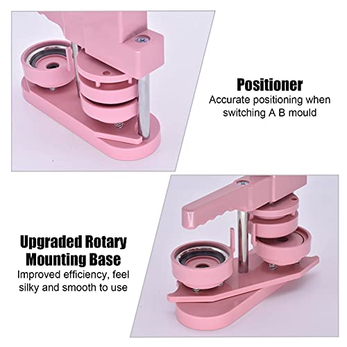 TWSOUL Installation-Free Button Badge Maker Machine, 58mm (2.25in) DIY Pin Button Maker Press Machine Badge Punch Press with Free 100pcs Metal Button Parts&Circle Cutter&Pictures&Magic Book (Pink)