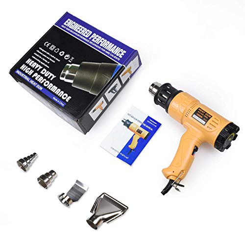 SEEKONE Heat Gun 1800W 122℉~1202℉(50℃- 650℃) Fast Heating Heavy Duty Hot Air Gun Kit Variable Temperature Control Overload Protection with 4 Nozzles for Crafts, Shrinking PVC, Stripping Paint(5.2FT)