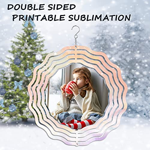 4 Pcs 8 Inch Sublimation Wind Spinner Blanks, 3D Aluminum Wind Powered Kinetic Sculpture, Spinner Suspension Trim for Yards & Gardens(Round)