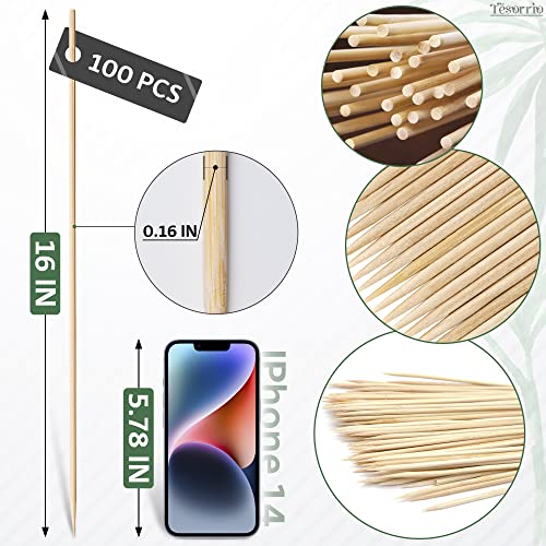Grill Skewers for Fruit Kabobs - 100Pcs 16 Inches Disposable Marshmallow Roasting Sticks Bamboo Wooden Sticks for Food - Meat Sticks Wooden Wedding Favors Sandwich Meat BBQ Skewers for Appetizers