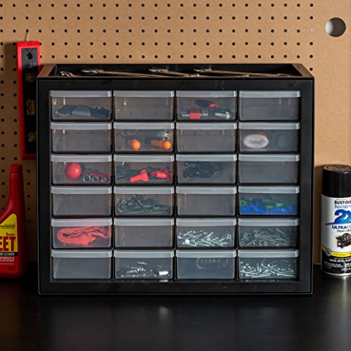 IRIS USA 24 Drawer Stackable Storage Cabinet for Hardware Parts Crafts and Toys, 19.5-Inch W x 7-Inch D x 15.5-Inch H, Black - Small Brick Organizer Utility Chest, Scrapbook Hobby Multiple Compartment