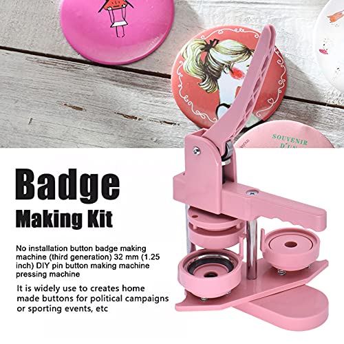 TWSOUL Installation-Free Button Badge Maker Machine, 58mm (2.25in) DIY Pin Button Maker Press Machine Badge Punch Press with Free 100pcs Metal Button Parts&Circle Cutter&Pictures&Magic Book (Pink)