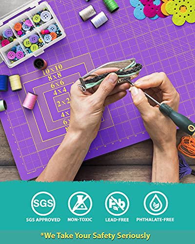 G+ Self-Healing Cutting Mat, True A3 12 x 18" (13 x 19"Full) Purple/Black Eco-Friendly Double-Sided 3-Ply Craft Cutting Board for Sewing Fabric Crafts Hobby Scrapbooking and All Arts Projects