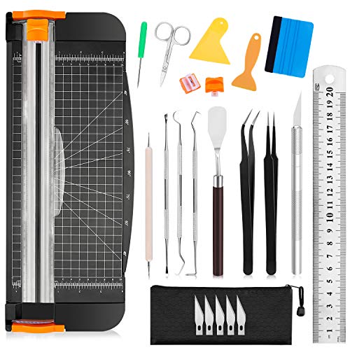 Famomatk 23PCS Weeding Tools for Vinyl, Craft Weeding Tools Set with 12Inch Paper Cutter and Trimmer for Scrapbooking,Silhouettes