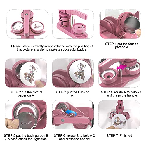 TWSOUL Installation-Free Button Badge Maker Machine, 58mm (2.25in) DIY Pin Button Maker Press Machine Badge Punch Press with Free 100pcs Metal Button Parts&Circle Cutter&Pictures&Magic Book (Pink)
