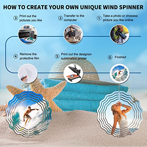 4 Pcs 8 Inch Sublimation Wind Spinner Blanks, 3D Aluminum Wind Powered Kinetic Sculpture, Spinner Suspension Trim for Yards & Gardens(Round)