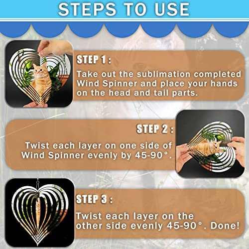 3 Pack Sublimation Wind Spinner Blanks, Aluminum Blank Wind Spinners Wind Kinetic Sculptures with Drop Flower Heart Shape, Double Sided DIY Craft Ornaments Hanging Decor for Garden Window Yard
