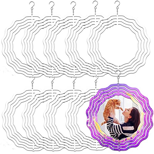 4 Pcs 8 Inch Sublimation Wind Spinner Blanks, 3D Aluminum Wind Powered Kinetic Sculpture, Spinner Suspension Trim for Yards & Gardens(Round)