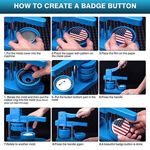 IRONWALLS Button Pin Maker Machine 32mm/1-1/4 Inch, Installation Free Badge Button Maker Machine with 200PCS Blank Round Pin-Back Button Parts & 1PC Circle Cutter, Badge Pin Press Punch for DIY