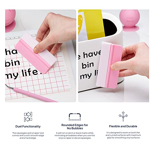 iVyne Colorful Plastic Squeegee for Vinyl/Scraper Tool with Soft Felt Cloth - for Cricut Crafting - Window Tint - Adhesive Vinyl Decal - Lettering - HTV (Pink, 2 Pack)