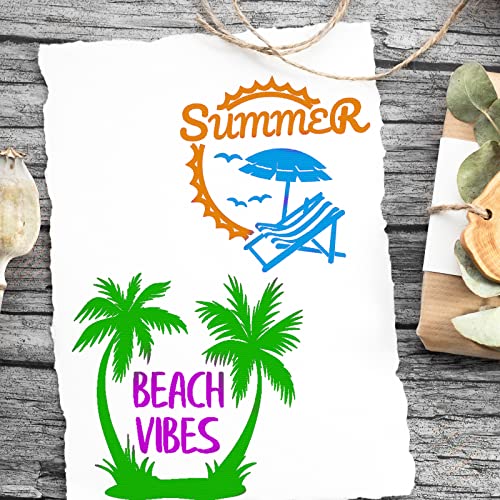BOOLOOEN Self Adhesive Screen Printing,Stencils Mesh Transfer Stencils - Reusable Logo Stencils Screen Printing Stencil Patterns for DIY Painting T-Shirts, Pillows (Summer Beach 4PC)