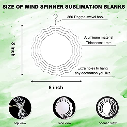 4 Pcs 8 Inch Sublimation Wind Spinner Blanks, 3D Aluminum Wind Powered Kinetic Sculpture, Spinner Suspension Trim for Yards & Gardens(Round)