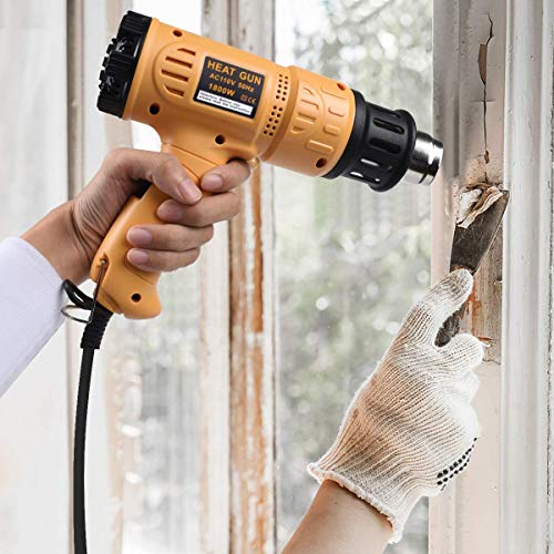 SEEKONE Heat Gun 1800W 122℉~1202℉(50℃- 650℃) Fast Heating Heavy Duty Hot Air Gun Kit Variable Temperature Control Overload Protection with 4 Nozzles for Crafts, Shrinking PVC, Stripping Paint(5.2FT)