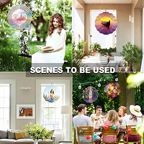 4 Pcs 8 Inch Sublimation Wind Spinner Blanks, 3D Aluminum Wind Powered Kinetic Sculpture, Spinner Suspension Trim for Yards & Gardens(Round)