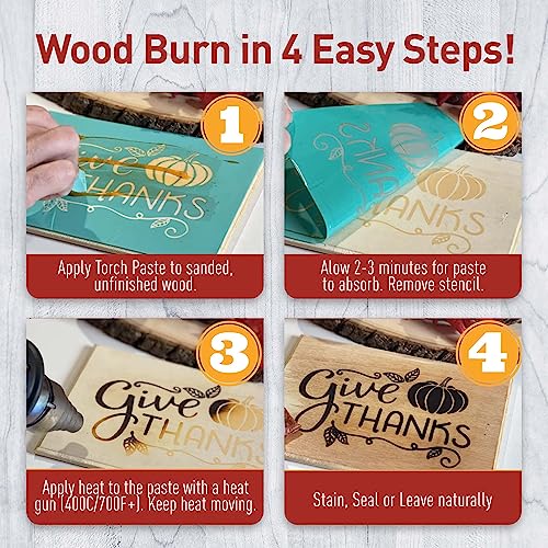 Torch Paste - The Original Wood Burning Paste | Made in USA | Heat Activated Non-Toxic Paste for Crafting & Stencil Wood Burning | Accurately & Easily Burn Designs on Wood, Canvas, Denim & More | 3 OZ