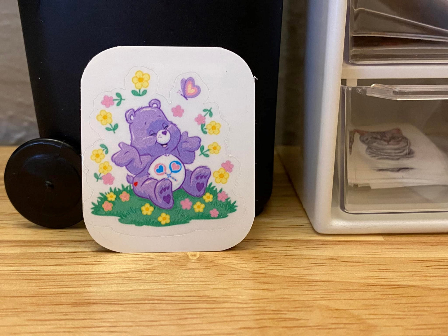 Cute Purple Bear with Yellow Flowers Sticker
