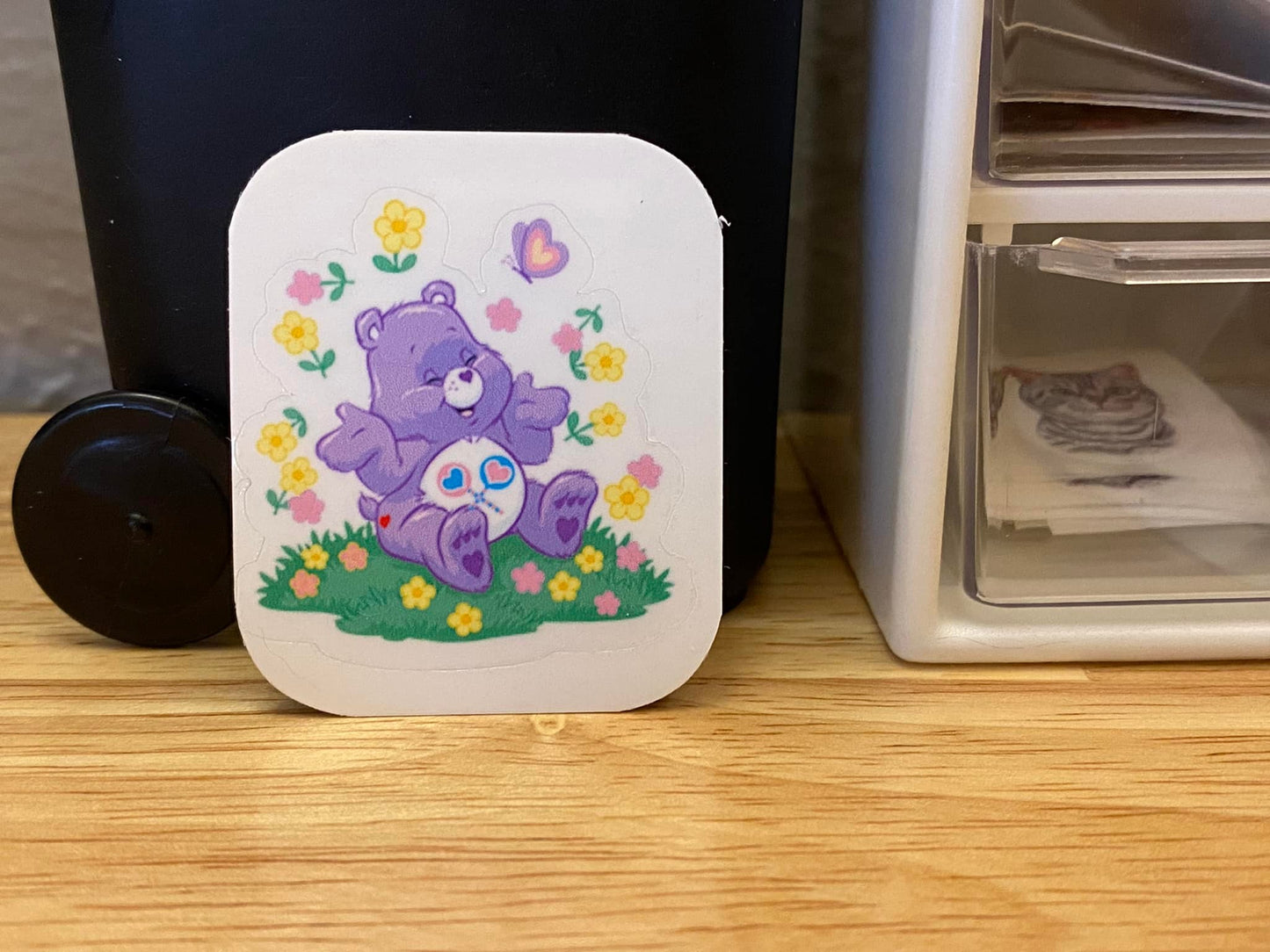 Cute Purple Bear with Yellow Flowers Sticker