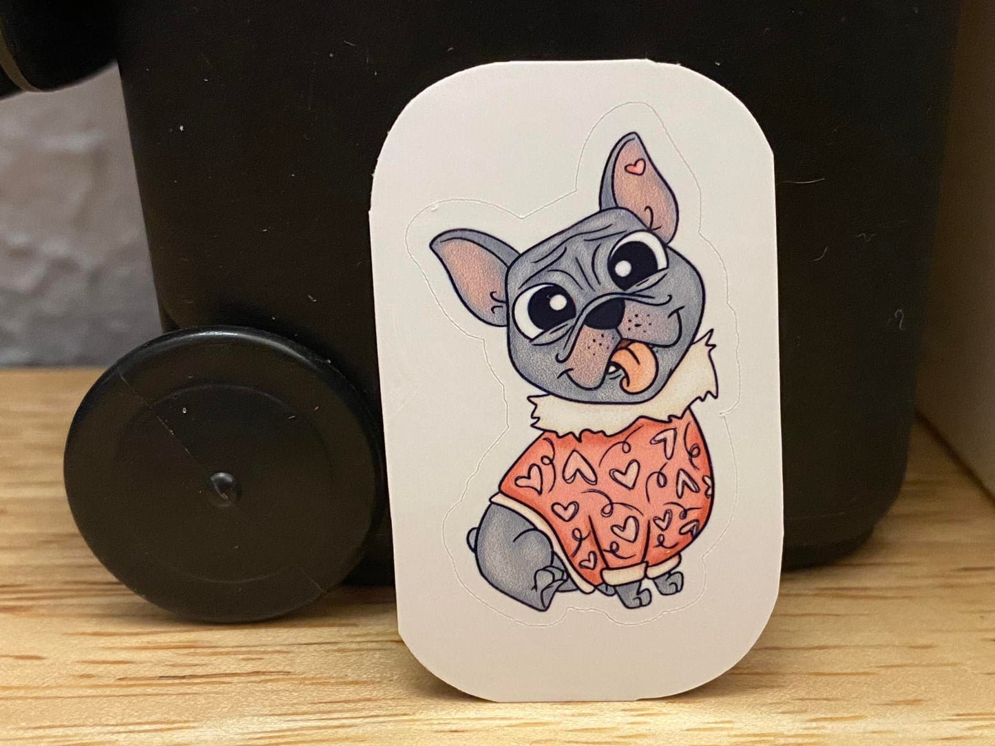 French Bulldog with hearts STICKER
