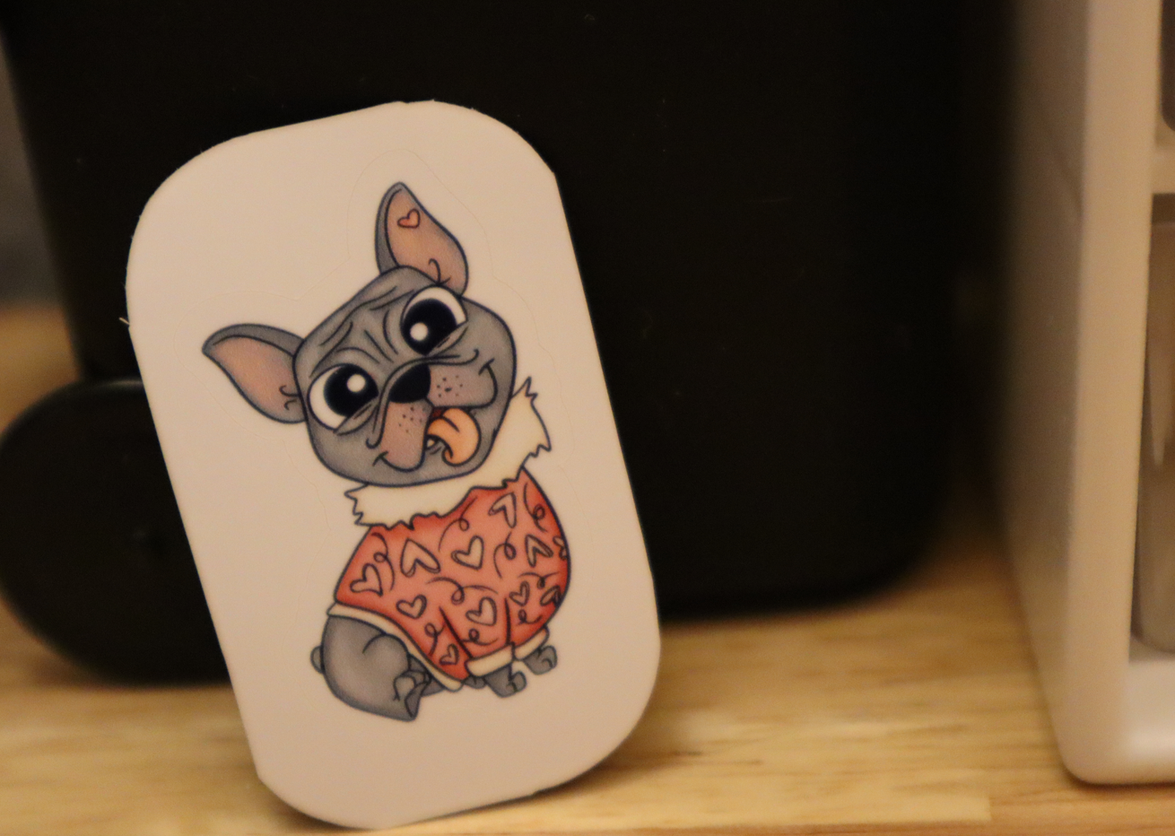 French Bulldog with hearts STICKER