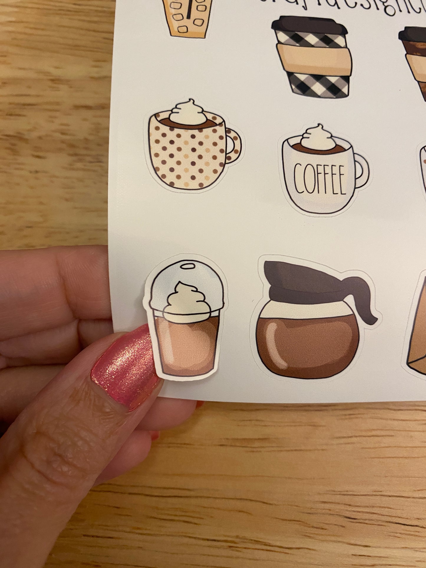 Coffee Planner Sheet of Latte and Coffee cups Planner Stickers
