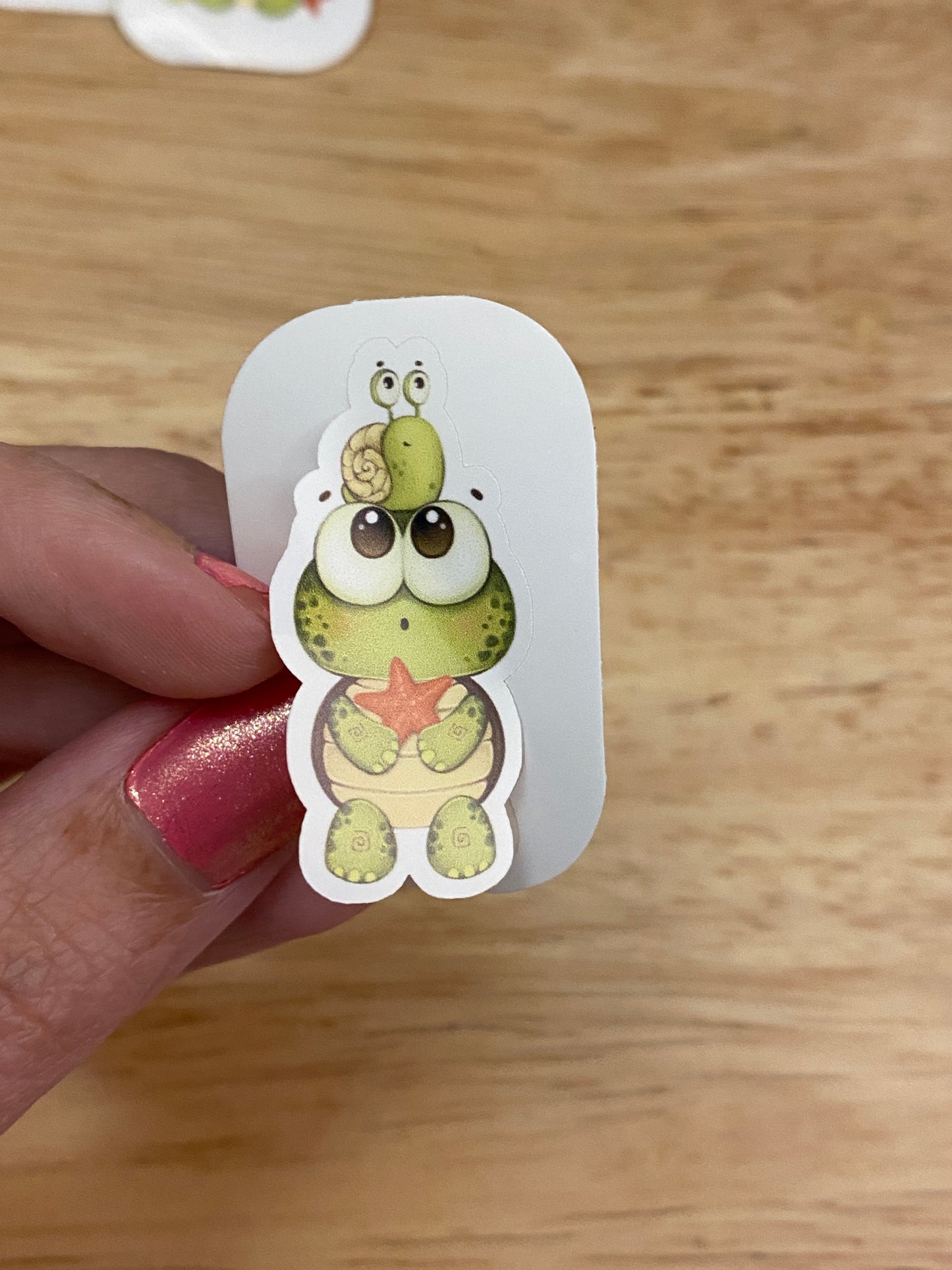 Cute Snail on Green Frog with Big Eyes Sticker