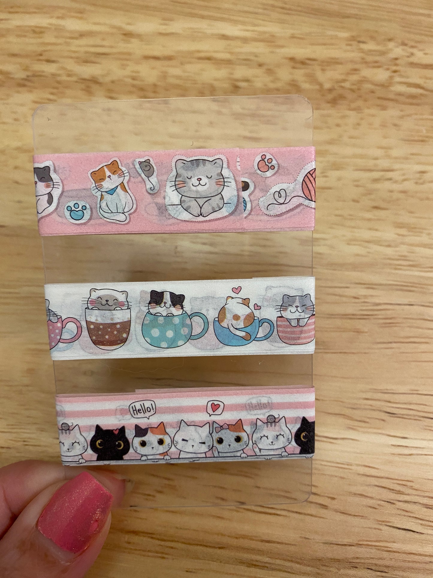 3 Washi Tape Samples with Storage Box Set Decorated with Cat Lady and Extra Cards