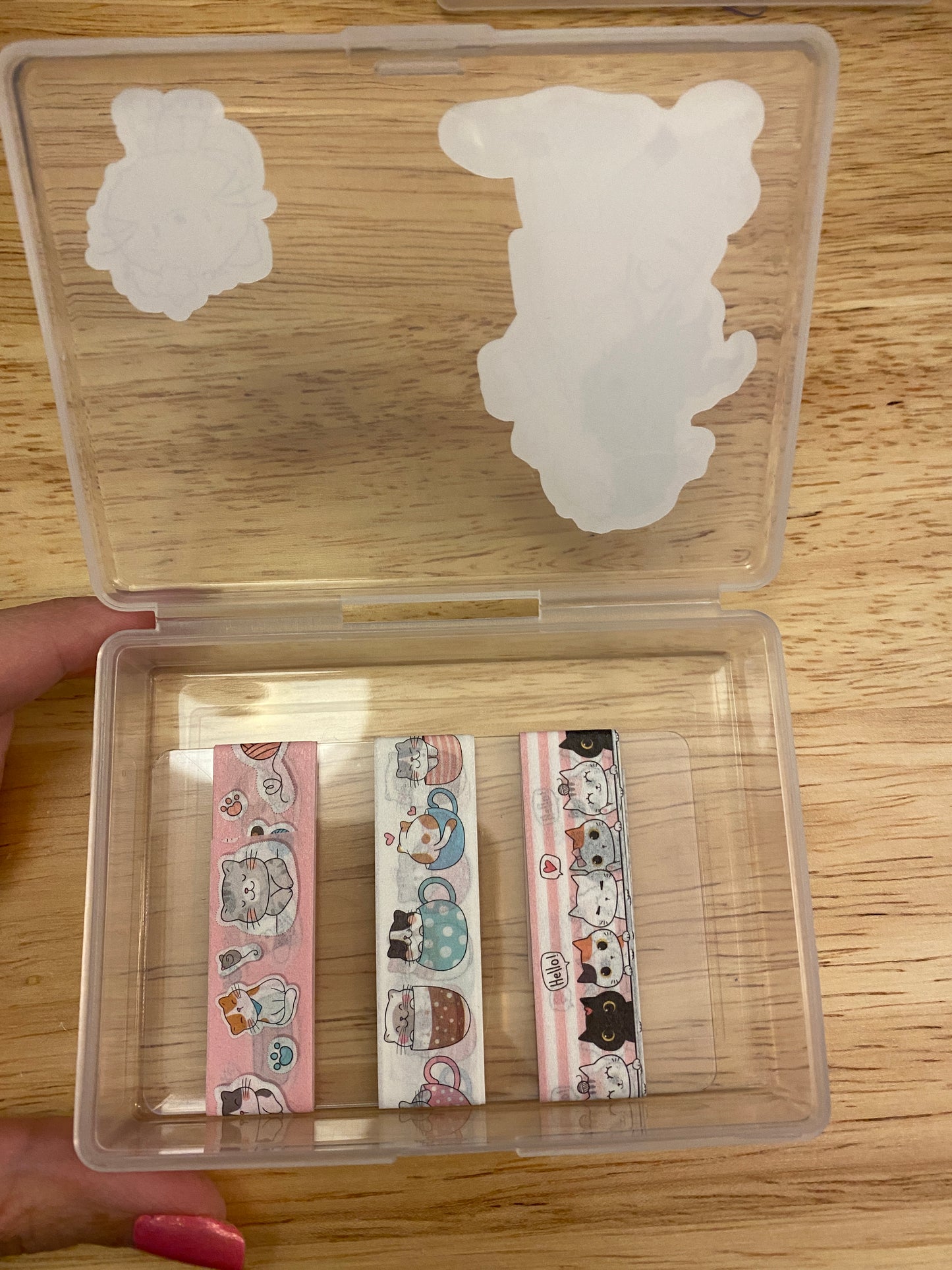 3 Washi Tape Samples with Storage Box Set Decorated with Cat Lady and Extra Cards