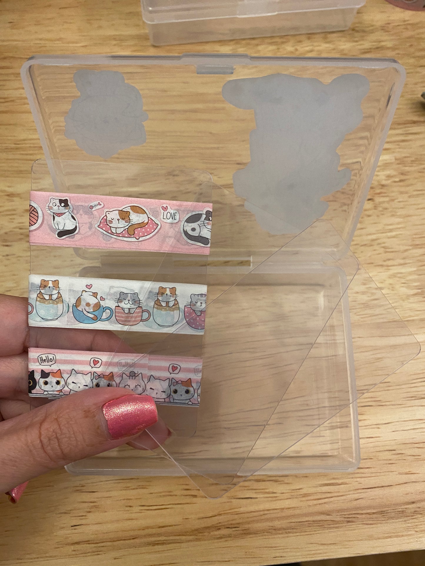 3 Washi Tape Samples with Storage Box Set Decorated with Cat Lady and Extra Cards