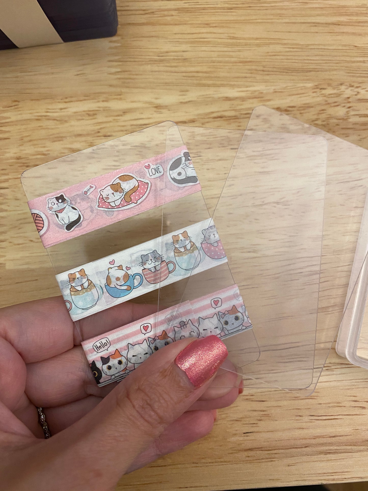 3 Washi Tape Samples with Storage Box Set Decorated with Cat Lady and Extra Cards