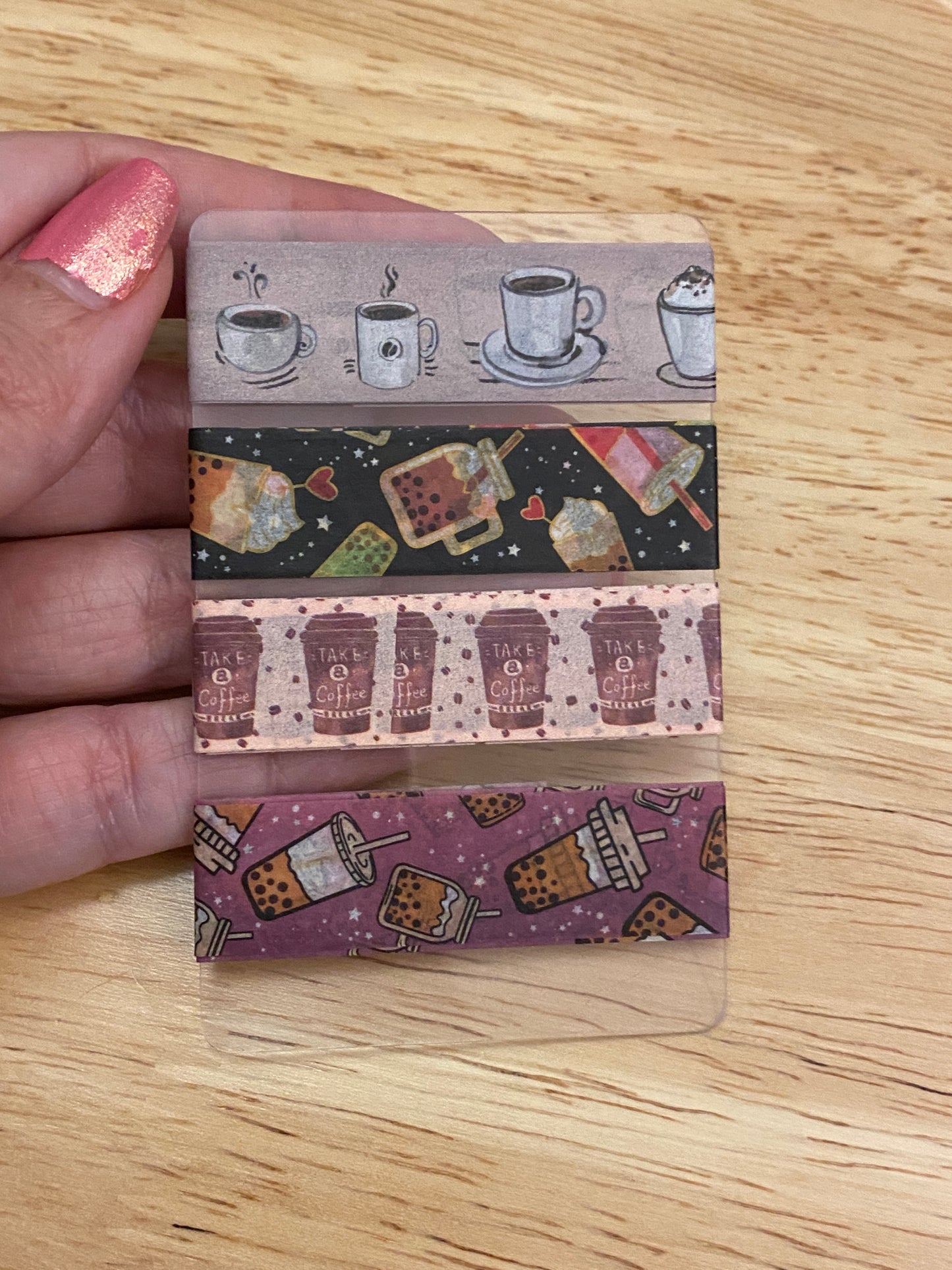 4 Coffee and Iced Coffee Washi Tape Samples on Card