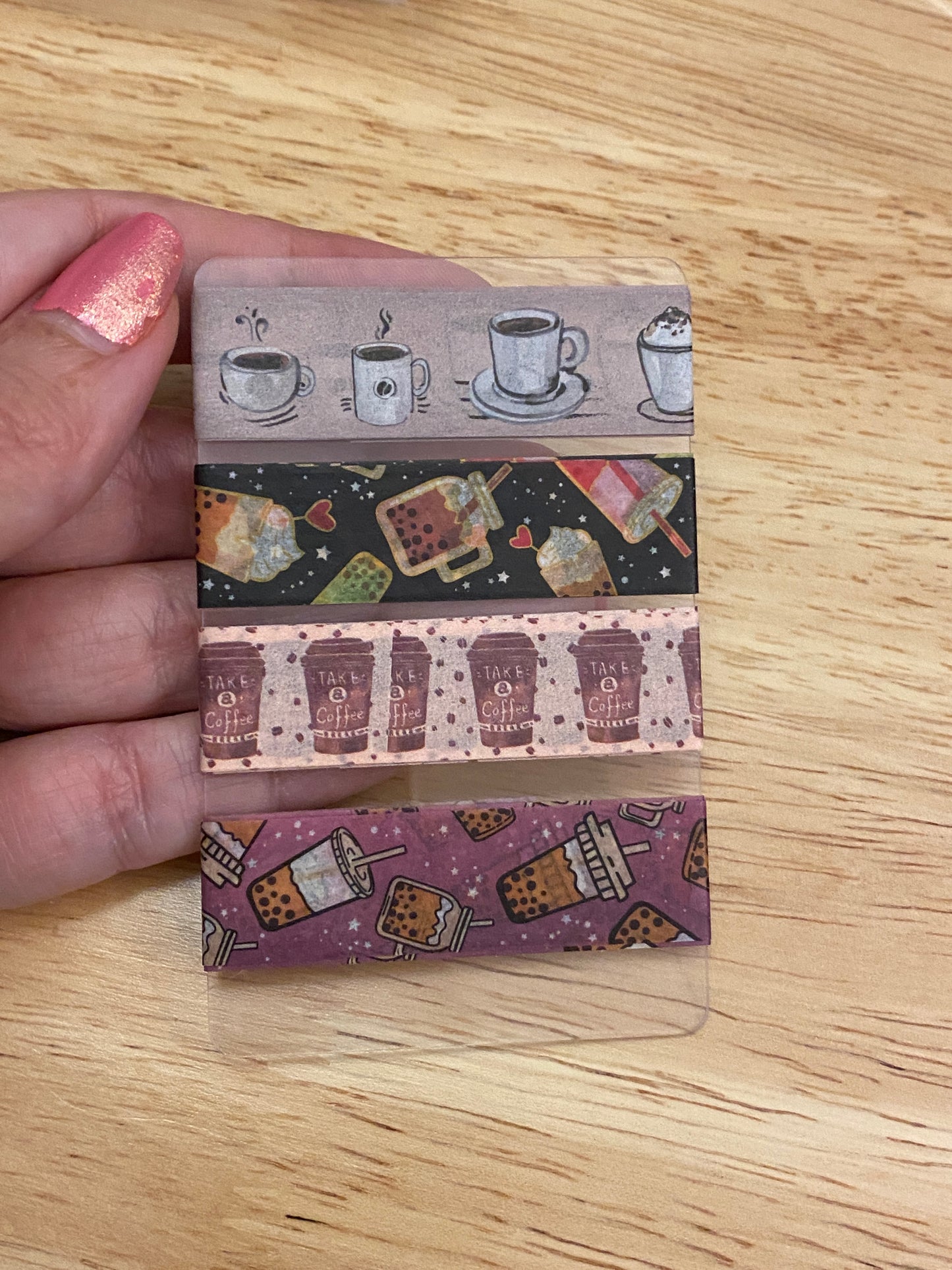 4 Coffee and Iced Coffee Washi Tape Samples on Card