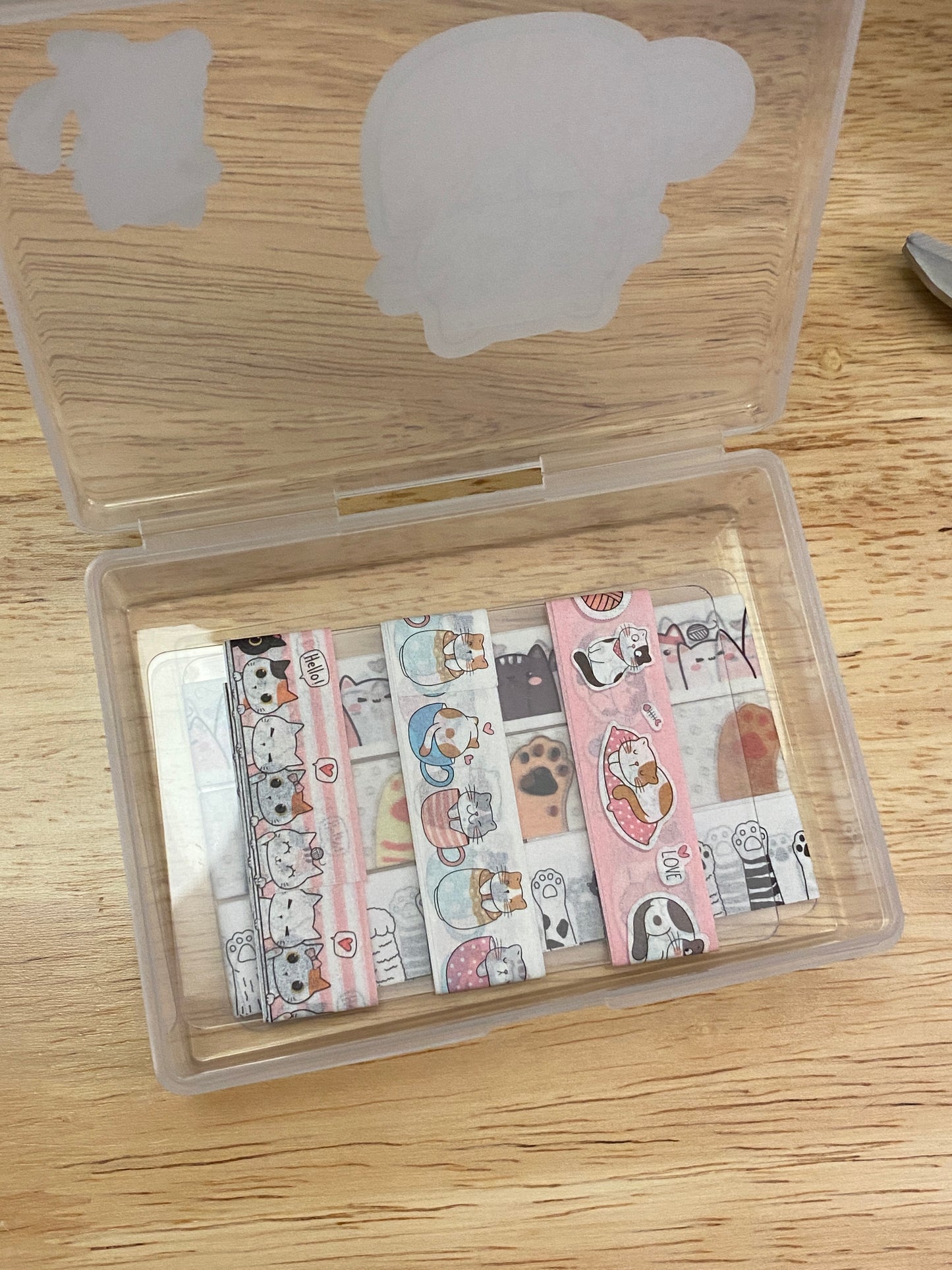 10 Washi Tape Samples with Storage Box Set Decorated with Teacup Cat and 2 Extra Blank Cards