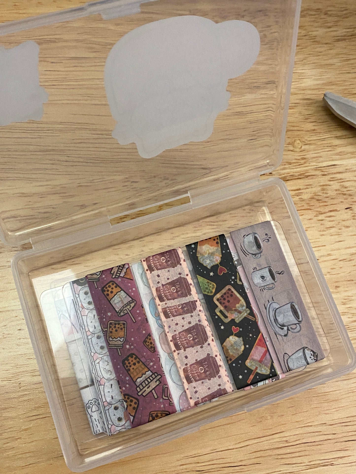 10 Washi Tape Samples with Storage Box Set Decorated with Teacup Cat and 2 Extra Blank Cards