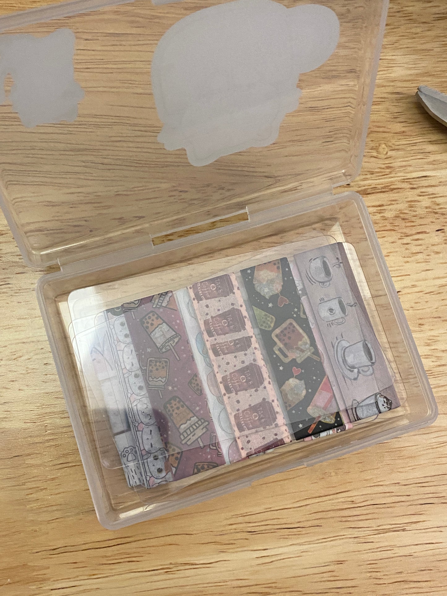 10 Washi Tape Samples with Storage Box Set Decorated with Teacup Cat and 2 Extra Blank Cards
