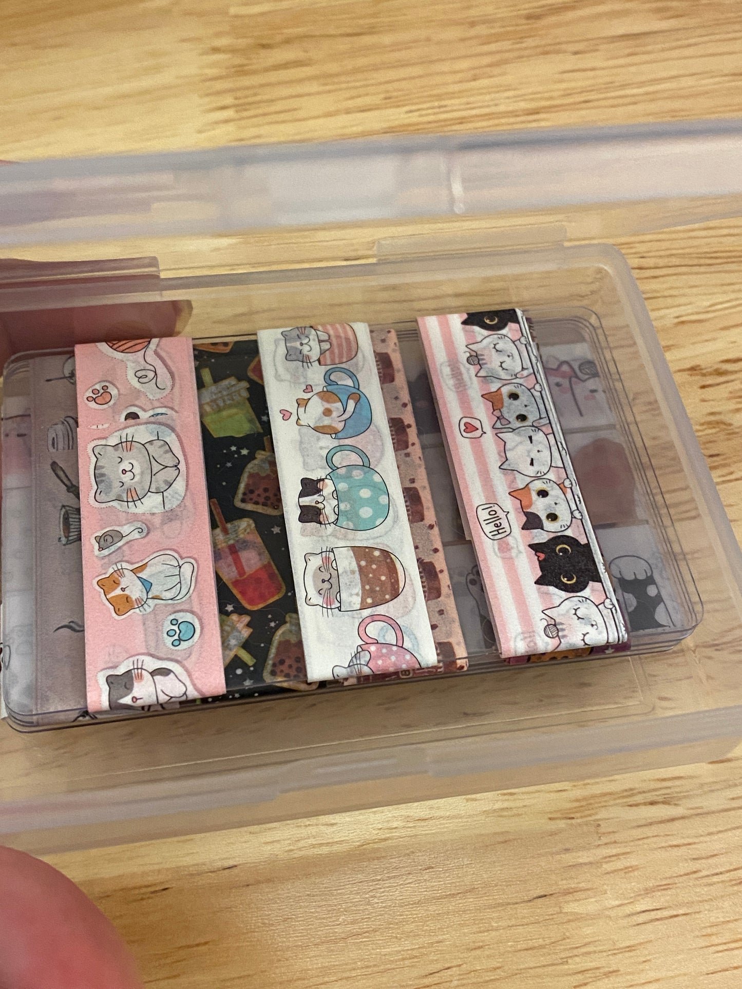 10 Washi Tape Samples with Storage Box Set Decorated with Teacup Cat and 2 Extra Blank Cards