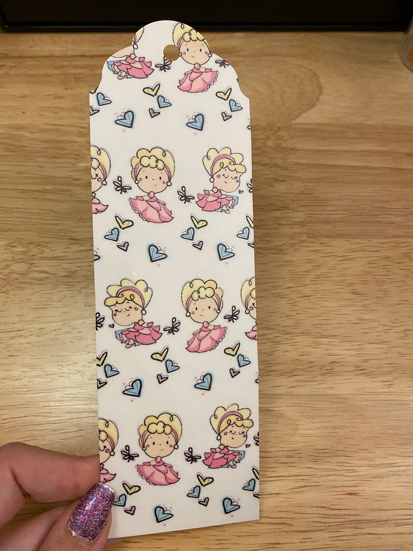 Double Sided Pink Blonde Princess with Hearts Bookmark