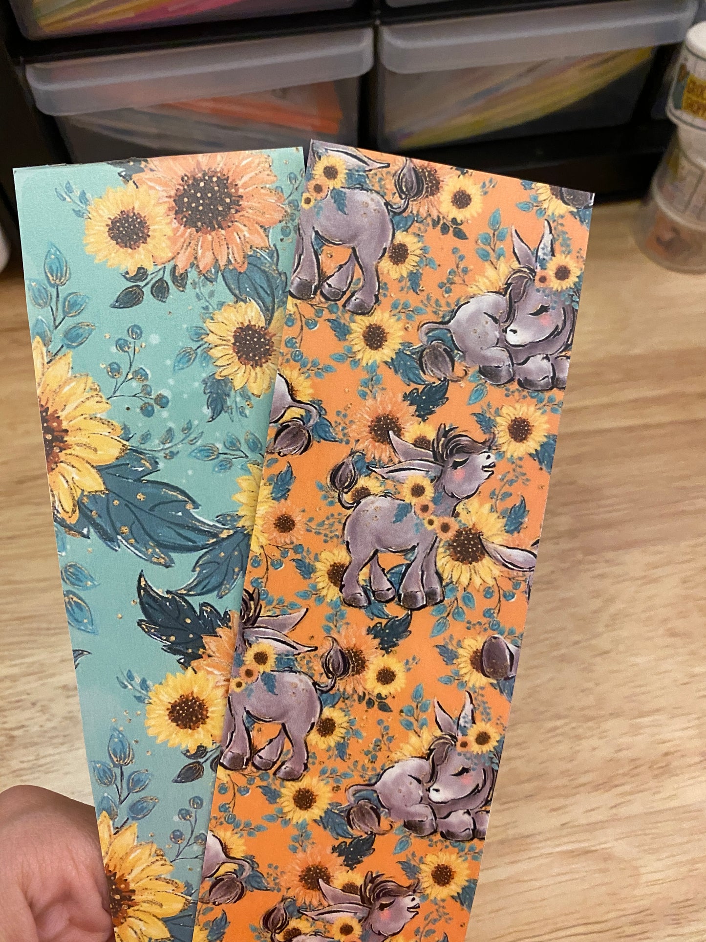 Double Sided Donkey with Sunflowers Bookmark