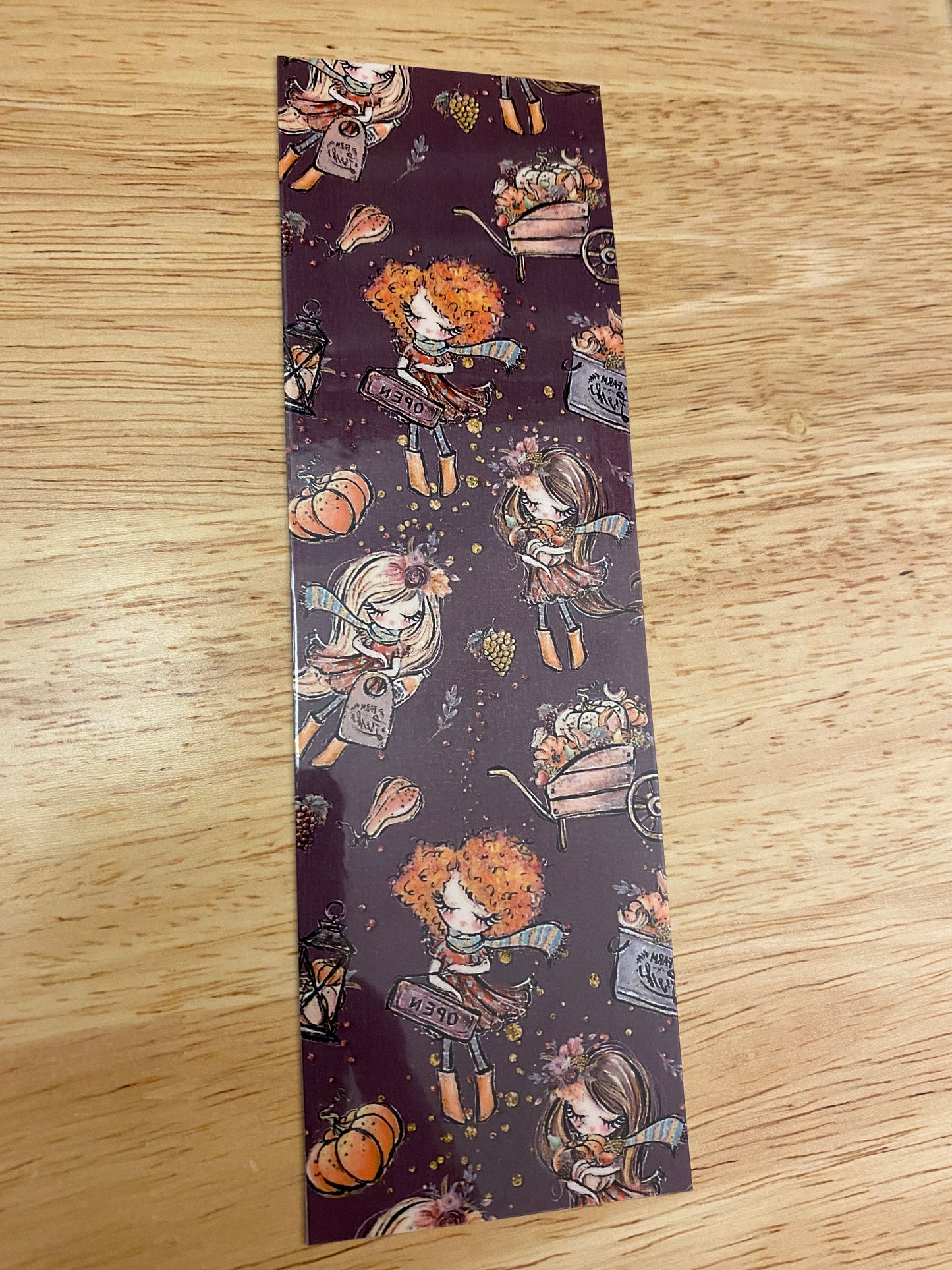 Double Sided Fall Girl with Autumn Leaves Bookmark