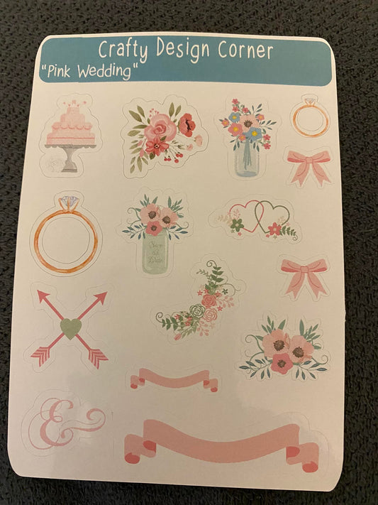 Cute 1" Pink Wedding Planning Sticker Sheet, Wedding sticker sheet