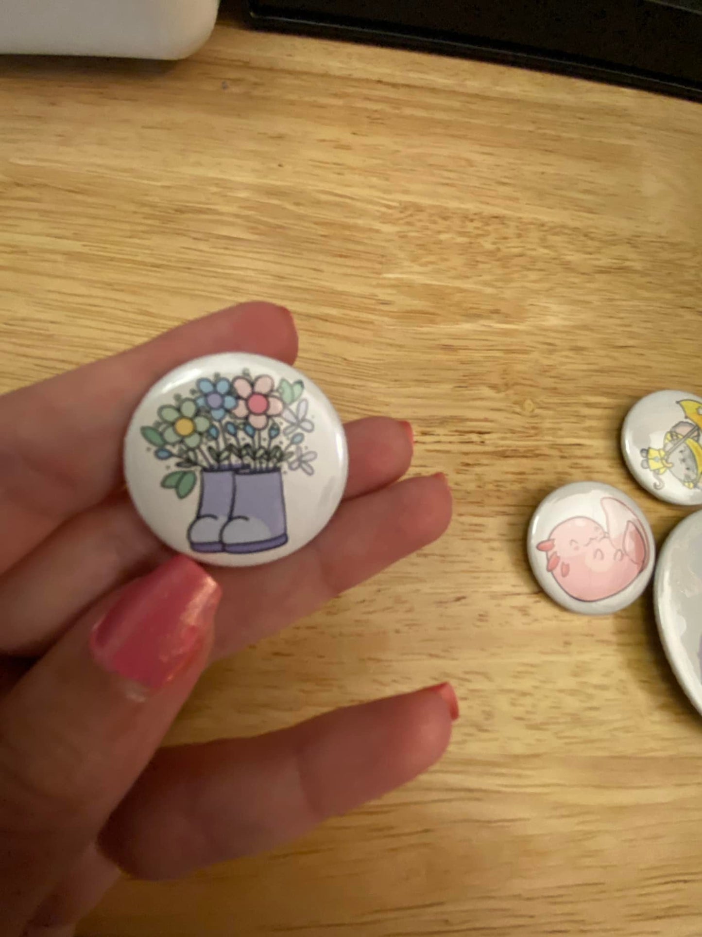 Purple Rainboots with Flowers Pin 1.25" to 2.25"