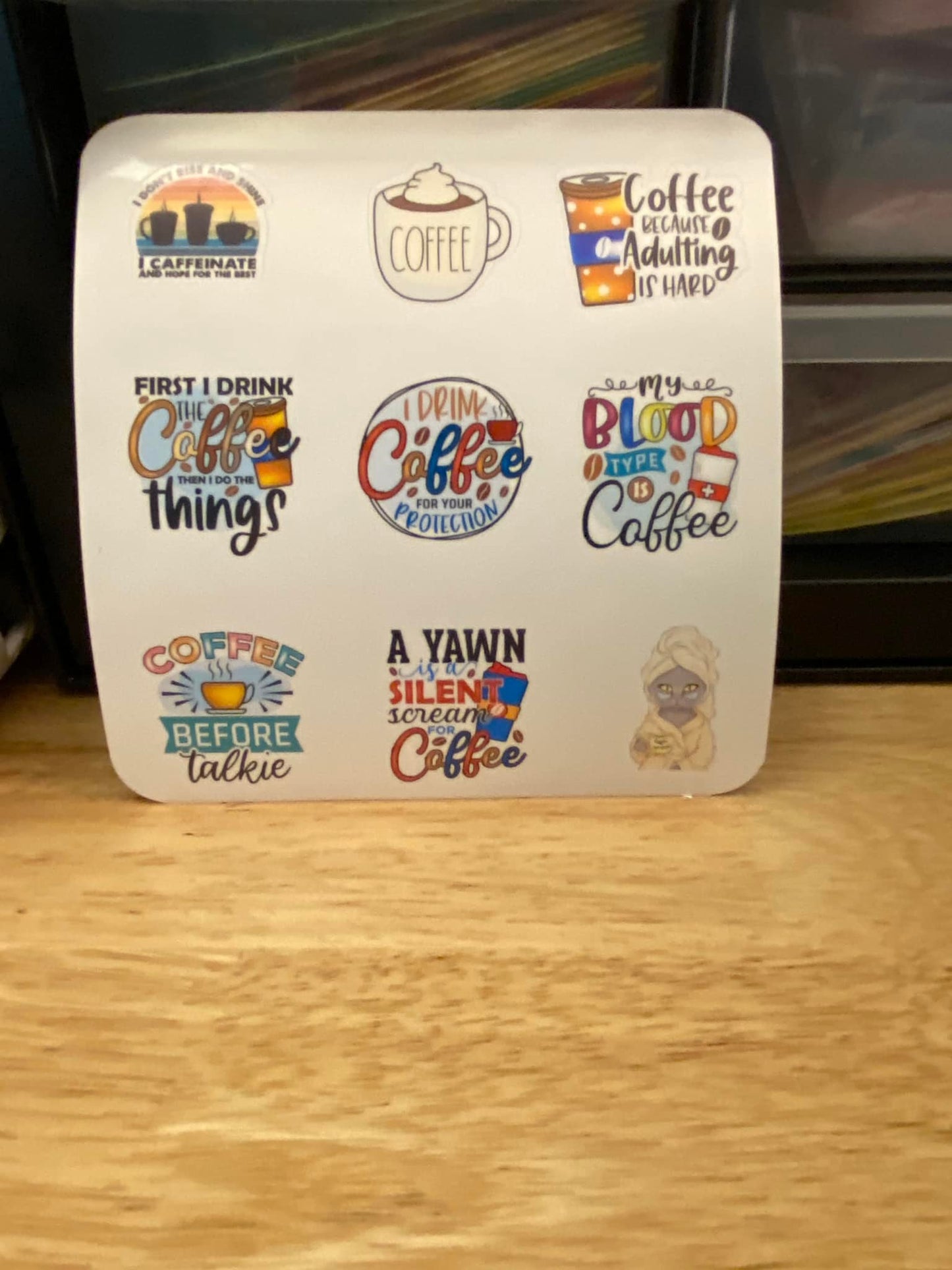 Sheet of Cute Coffee Quotes Stickers