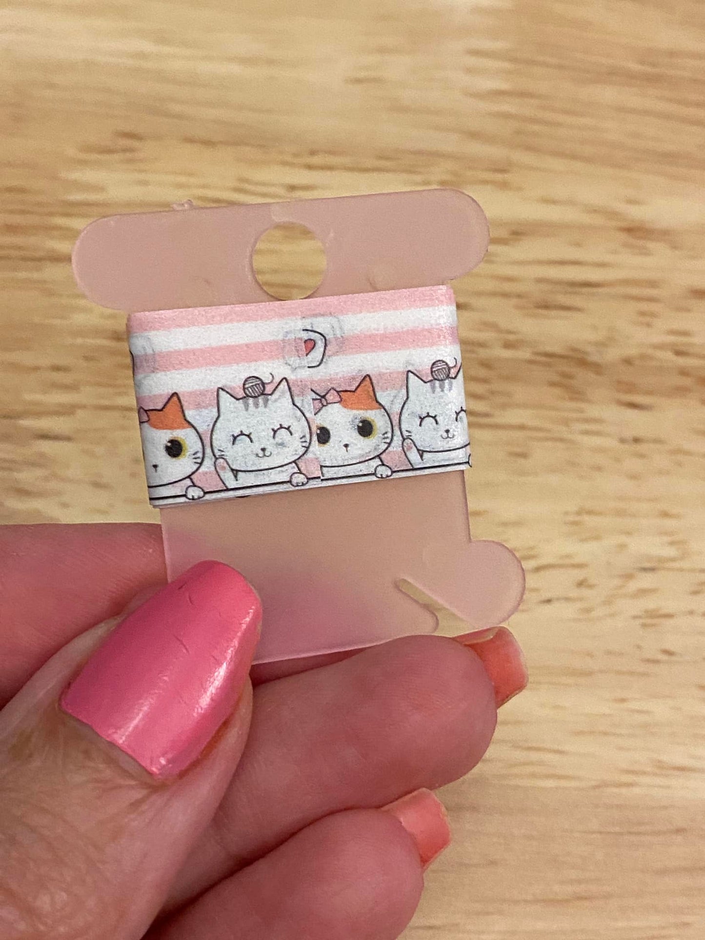 Sample Card of Kawaii Cat with pink Strips Washi Tape