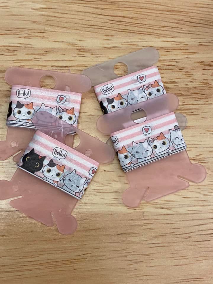 Sample Card of Kawaii Cat with pink Strips Washi Tape