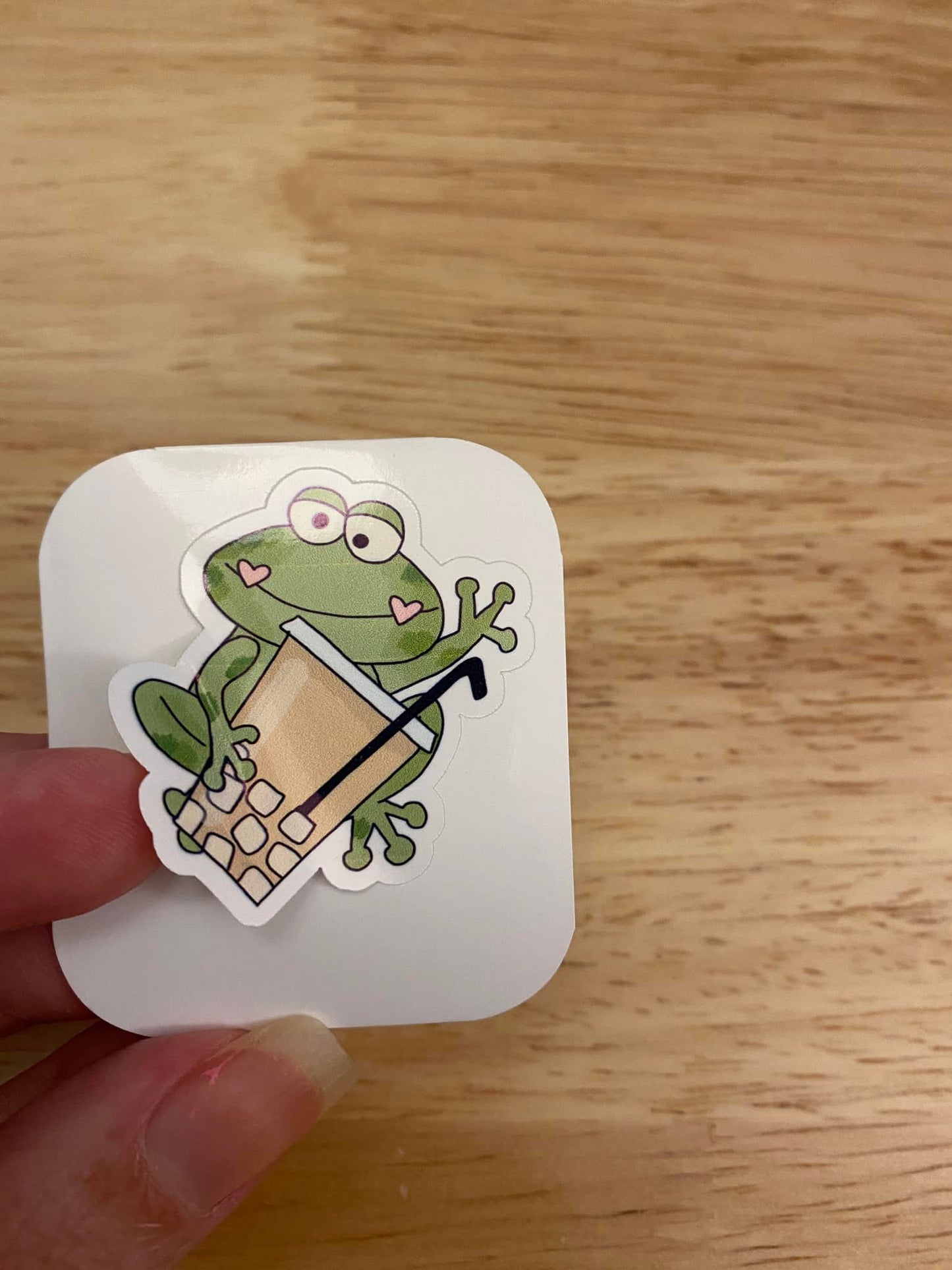 Cute Green Frog with Coffee Sticker