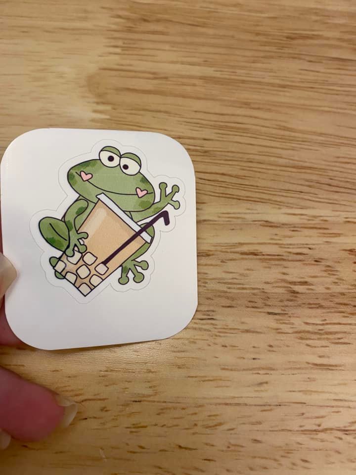 Cute Green Frog with Coffee Sticker